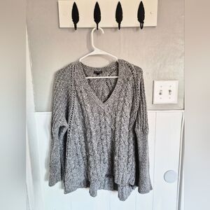Express Gray V-Neck Cable Knit Sweater